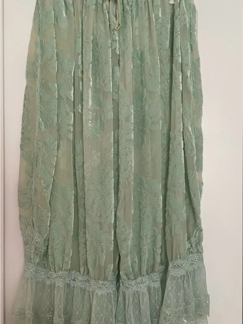 Free People Sheer Sage Green Floral Lace Wide-Leg Pants